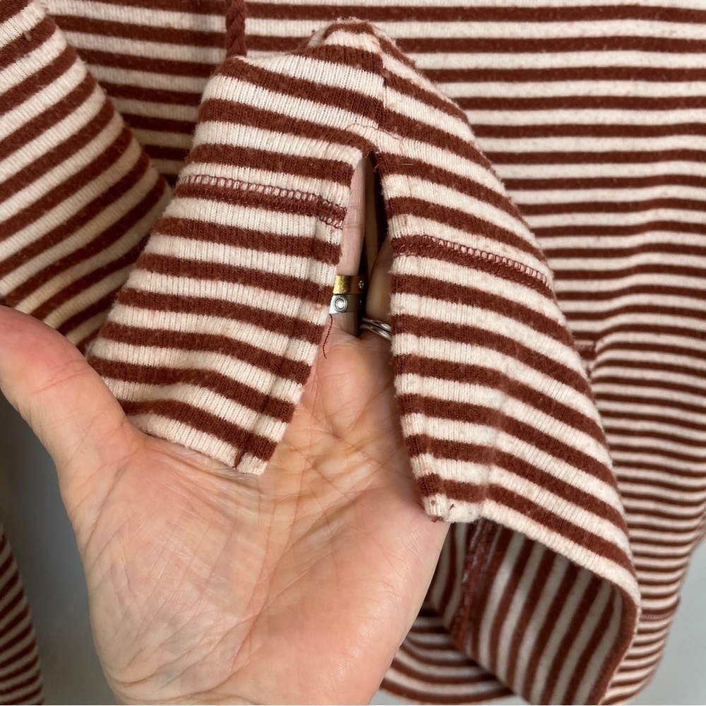 Z Supply Brick Red/Cream Striped Hoodie Kangaroo Pocket Rope Ties Size M - Picture 10 of 13